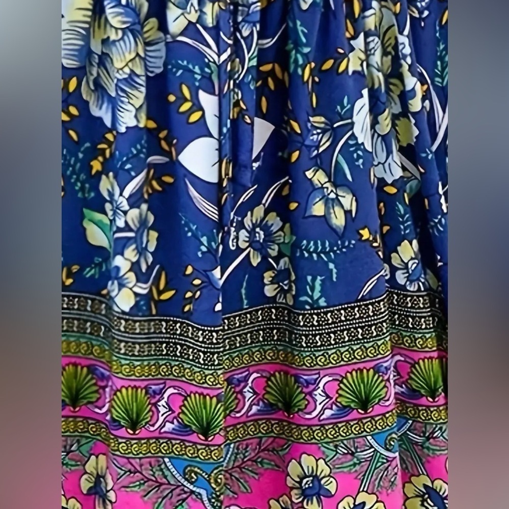 Bohemian Floral Border Print Maxi Skirt Size L NWT Smocked Waist Hippie - Picture 3 of 8
